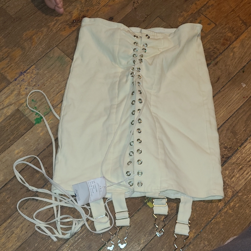 Sexy Cream Lace-Up Garter Skirt
